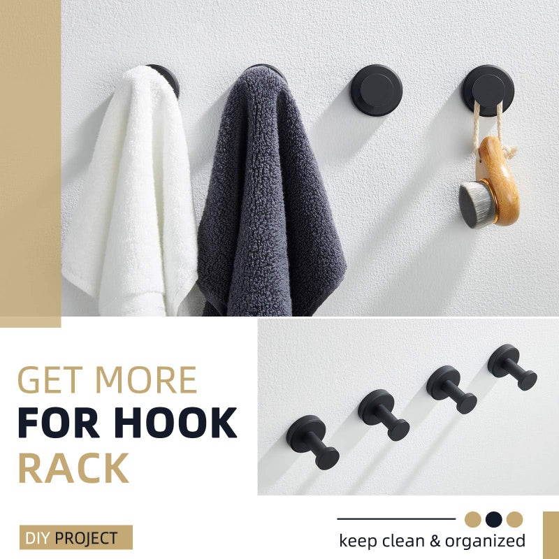 Angle Simple Towel Hook Matte Black, Stainless Steel Bathroom Hand Towel Holder, Compact Round Robe Hook Wall Mount - Image 4